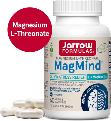Jarrow Formulas Magnesium L-Threonate, Magmind Quick Stress Relief, Dietary Supplement Featuring Gaba, 60 Capsules, Up To A 30 Day Supply