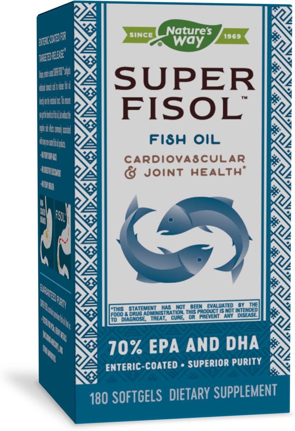 Nature's Way Super Fisol Premium Fish Oil, Sustainably Sourced, Tested for PCBs, Heavy Metals, and Impurities, 70% EPA/DHA, 180 Softgels