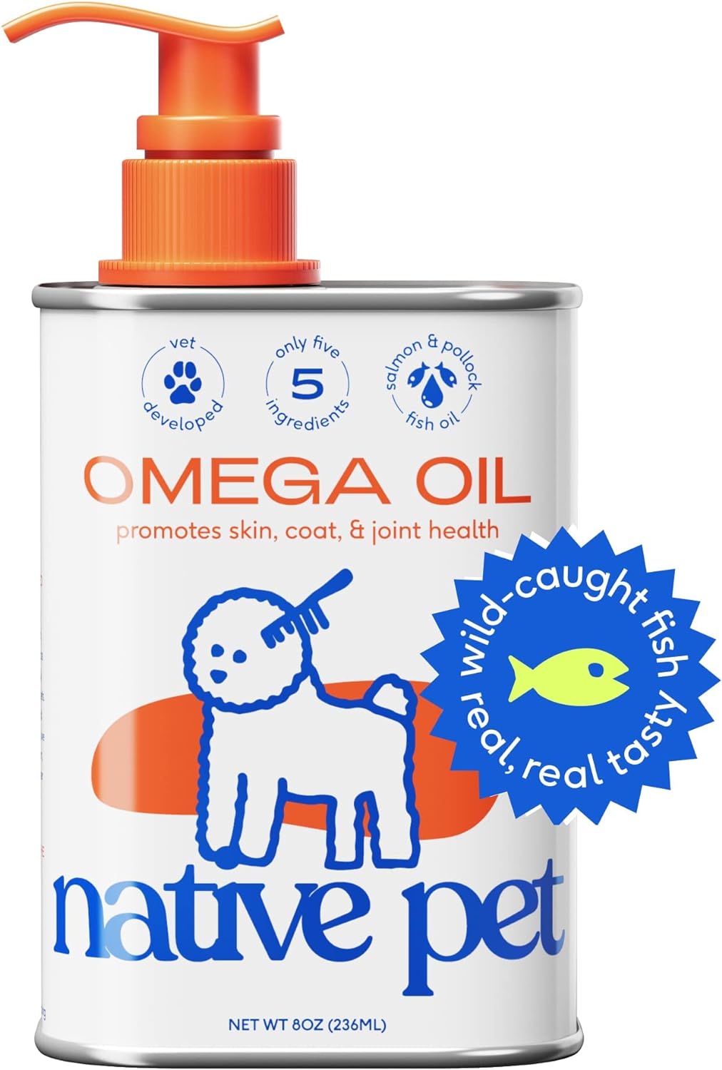 Native Pet Omega 3 Fish Oil for Dogs - Made with Wild Alaskan Salmon Oil with Omega 3 EPA DHA - Supports Itchy Skin + Mobility - Liquid Pump is Easy to Serve - a Fish Oil Dogs Love! (8 oz)