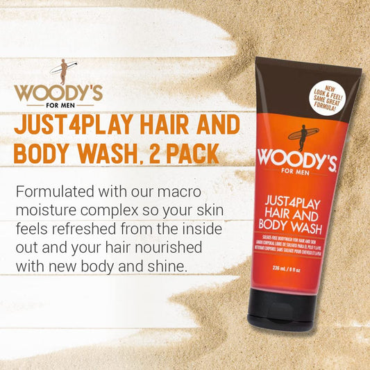 Woody'S Activated Charcoal Body Wash For Men - Deep Cleansing, Exfoliating Face & Body Wash, Hydrating Formula With Walnut Extracts, Fresh Scent, 8 Oz