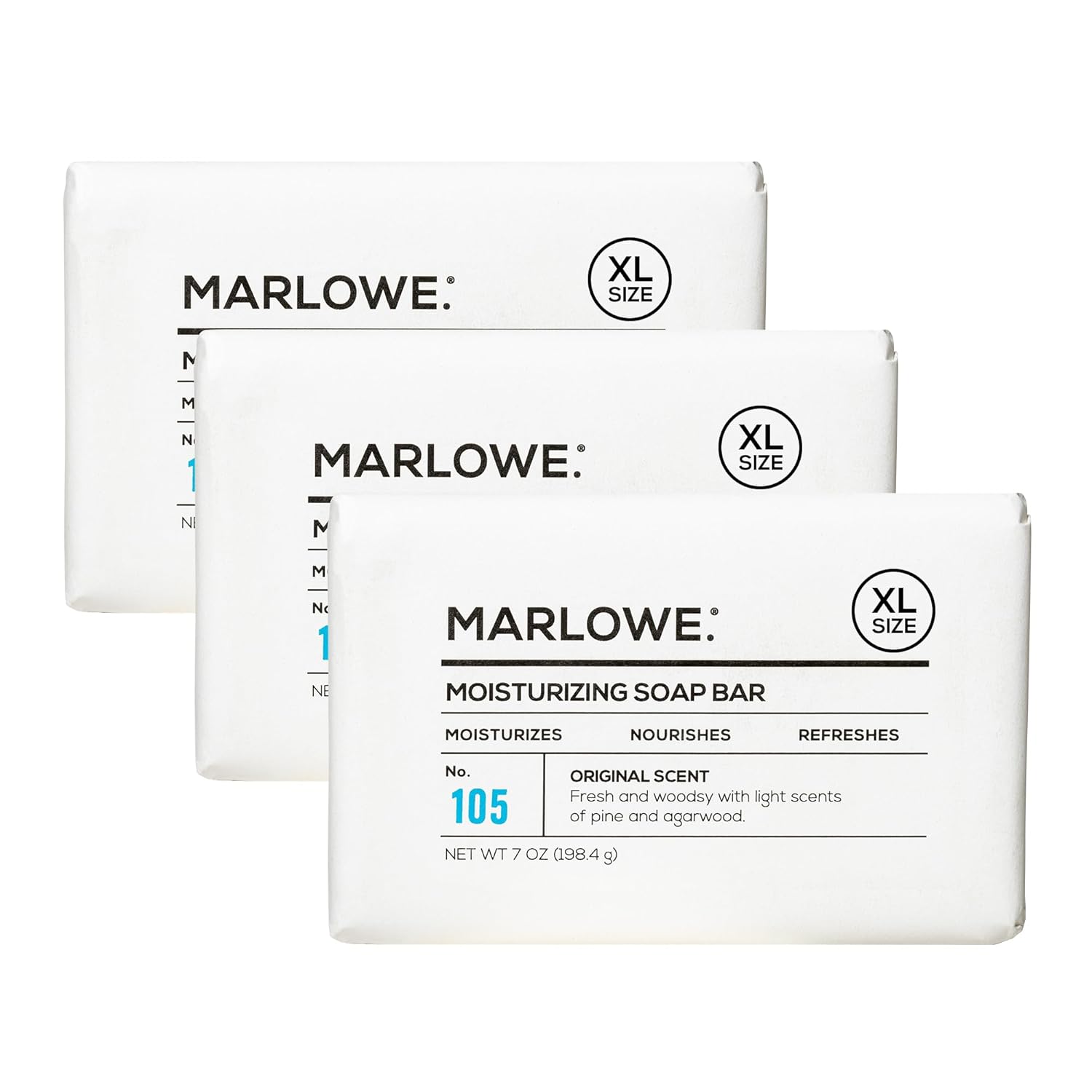 Marlowe. No. 108 Lightly Exfoliating Soap Bar, 7Oz (3 Bars) Polishing, Moisturizing & Cleansing Bar Soap For Men, Made With Natural Ingredients
