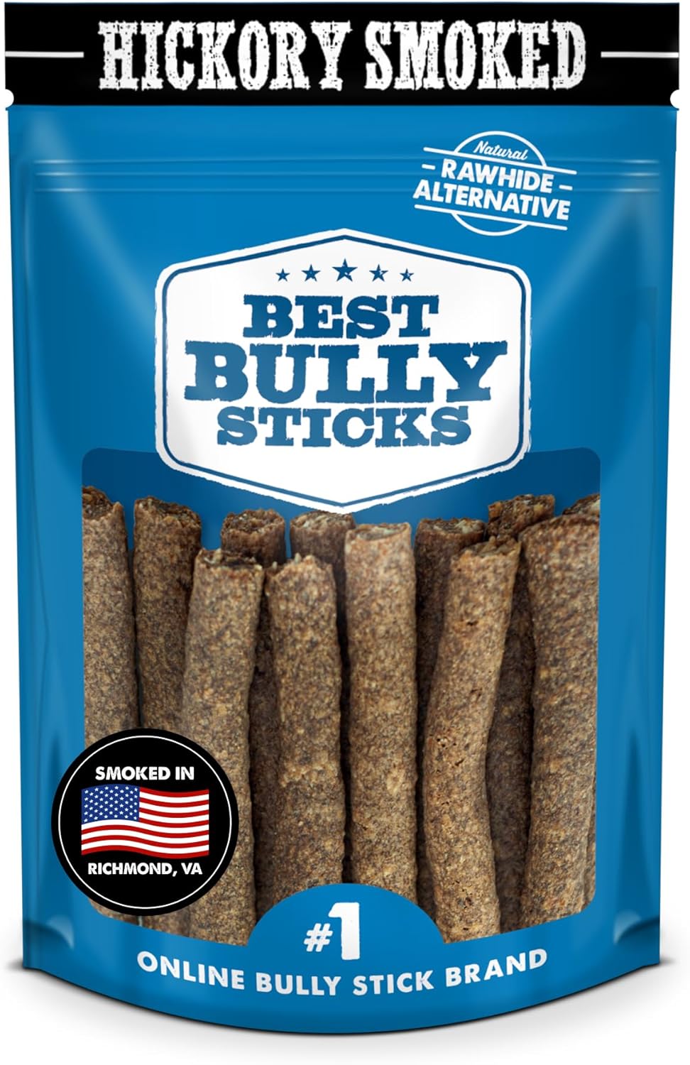 Premium Hickory Smoked Real Beef Dog Treats - Bully Snap Stick, 12 Pack - Reward, Puppy & Dog Training Treats - Usa Smoked & Packed - No Additives, 100% Natural, Healthy Rawhide-Free High Protein