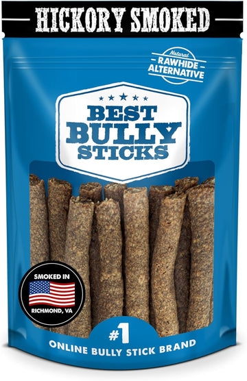 Premium Hickory Smoked Real Beef Dog Treats - Bully Snap Stick, 12 Pack - Reward, Puppy & Dog Training Treats - Usa Smoked & Packed - No Additives, 100% Natural, Healthy Rawhide-Free High Protein