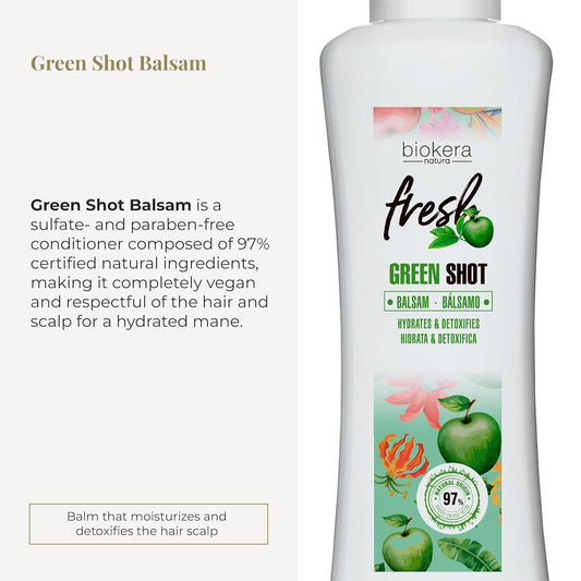 Salerm - Hair Conditioner - Green Shot Balm Biokera Fresh - 300 Ml - With Apple, Green Tea, Mint, And Aloe Vera - Hydrates And Refresh The Scalp - Sulfate And Paraben-Free - Vegan