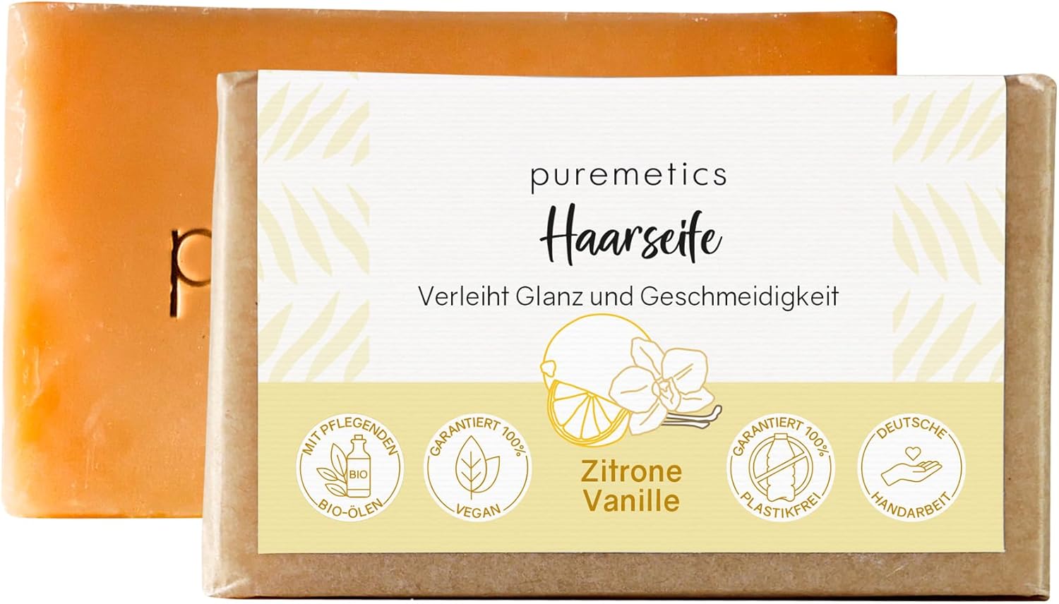 Puremetics Hair Soap 'Lemon Vanilla' | Solid Shampoo | Natural Organic Soap Hair