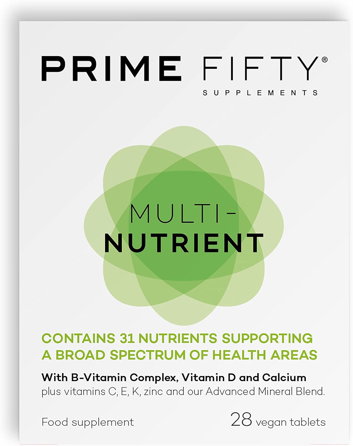 Prime Fifty Multi-Nutrient Vegan Multivitamin Tablets – 32 Multivitamins & Minerals Including Vitamin B Complex, Calcium, Zinc & Vitamin D – 28 Day Supply – Immune System Vitamins For 50+