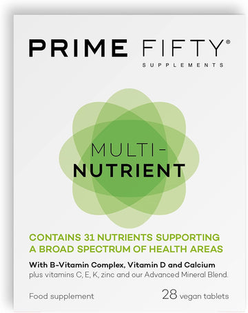 Prime Fifty Multi-Nutrient Vegan Multivitamin Tablets – 32 Multivitamins & Minerals Including Vitamin B Complex, Calcium, Zinc & Vitamin D – 28 Day Supply – Immune System Vitamins For 50+