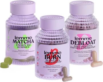 Lemme Burn, Debloat & Matcha Bundle - Metabolism & Fat Burning Capsules + Bloating & Gas Relief Capsules + Energy B12 Gummies - Vegan, Gluten-Free, Non-Gmo - 60 Ct. Ea