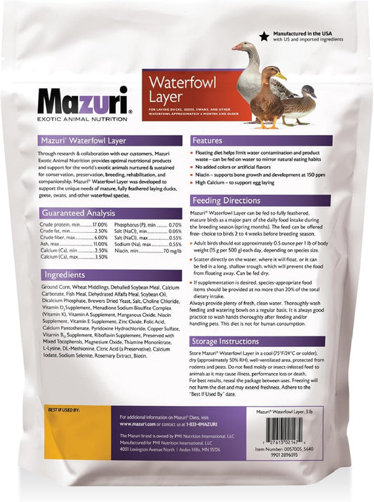 Mazuri Waterfowl Layer Food For Ducks & Geese | 5 Pound (5 Lb) Bag