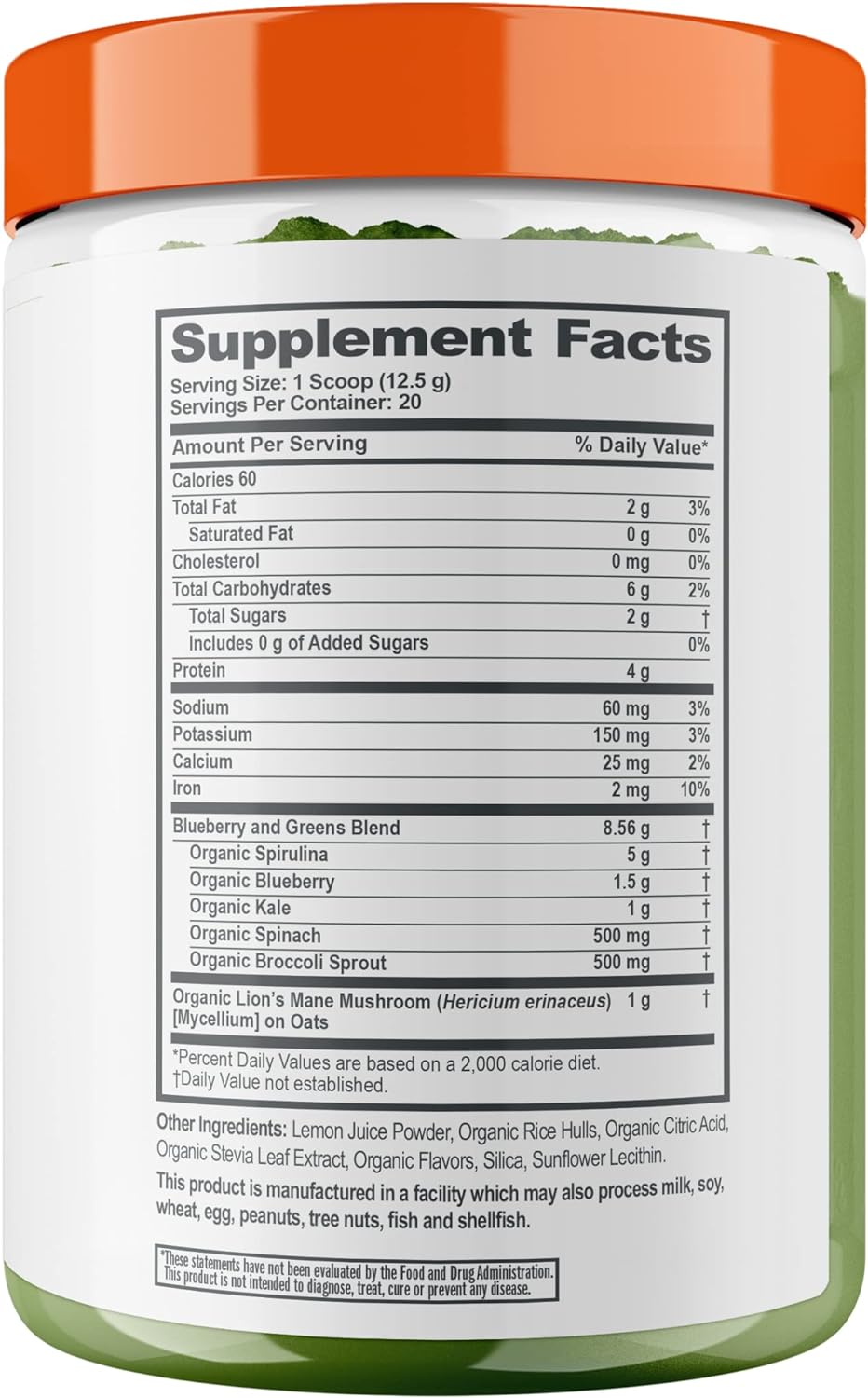 Genius Super Greens Superfood Powder, Nootropic Supplement - Organic Spirulina Powder with Lions Mane, Kale, Spinach & Antioxidants - Juice & Smoothie Mix for Energy, Immunity & Gut Health : Health & Household