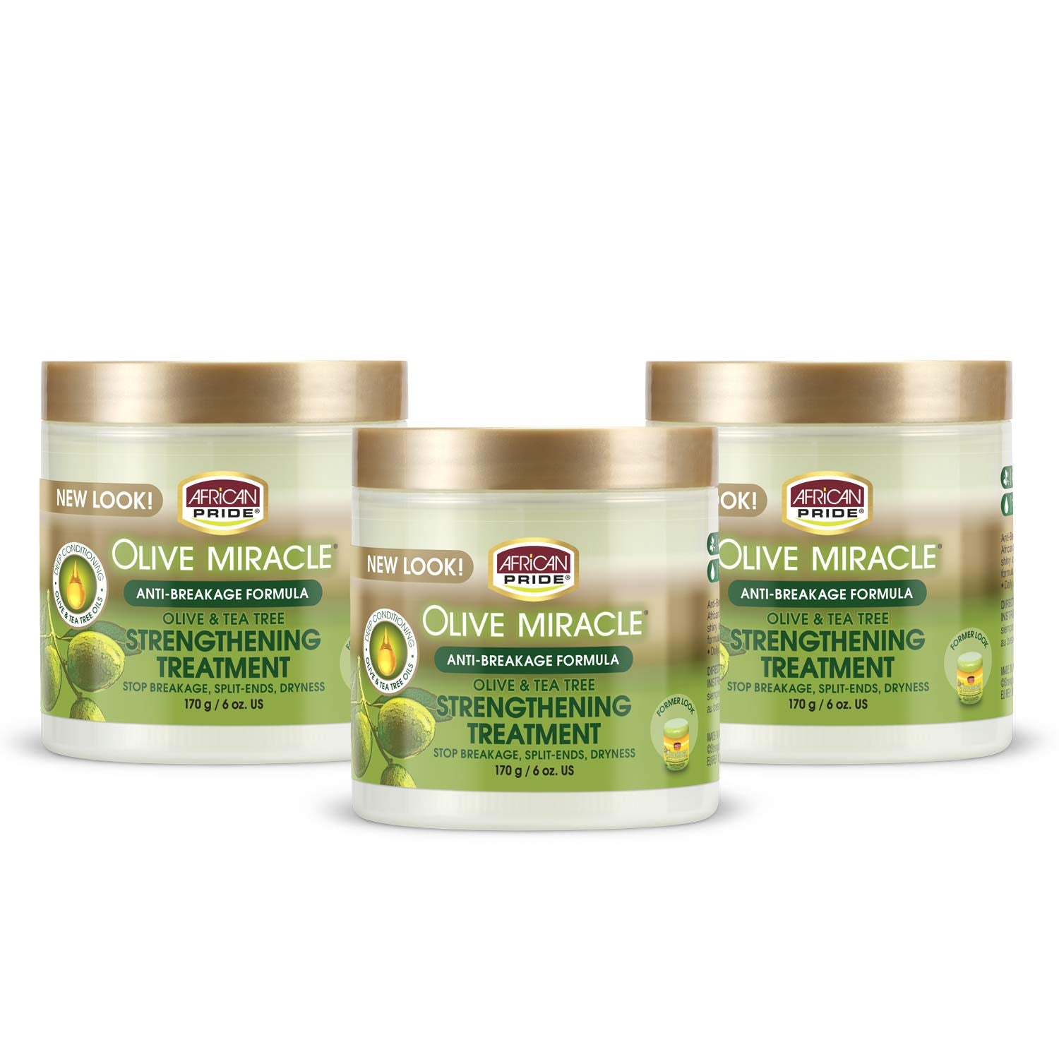 African Pride Olive Miracle Anti-Breakage Crème (3 Pack) - Contains Olive & Tea Tree Oil to Help Stop Breakage, Split Ends & Hair Dryness, 6 oz