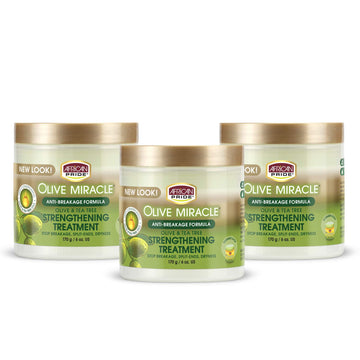 African Pride Olive Miracle Anti-Breakage Crème (3 Pack) - Contains Olive & Tea Tree Oil to Help Stop Breakage, Split Ends & Hair Dryness, 6 oz