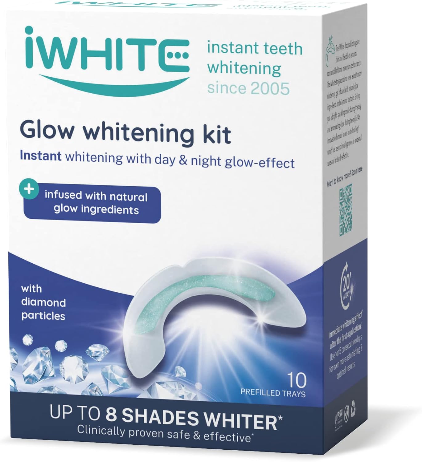 Iwhite Instant 2 Teeth Whitening Kit With 10 Trays - Up To 8 Shades Whiter - Enamel Restoration - Professional Tooth Whitening - Clinically Proven Ingredients - Physical Whitening (Glow Diamond)