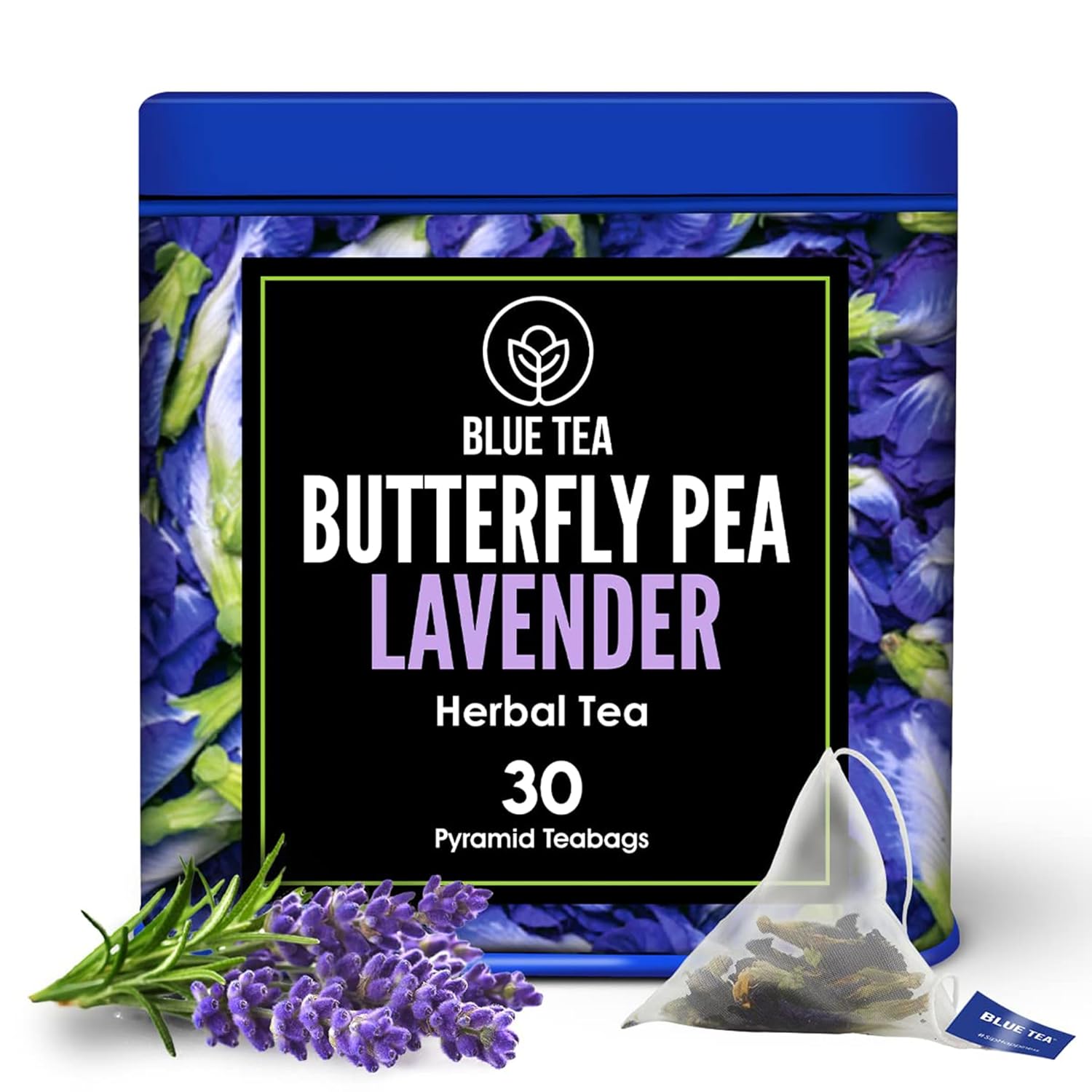 Blue Tea - Butterfly Pea Flower Tea - Lavender - 30 Count - Plant Based Tea Bags | Anti-Oxidant Rich | Flower Based - Herbal Tea - Caffeine Free - Vegan - Gluten - Free - Non-Gmo | Tin Packaging