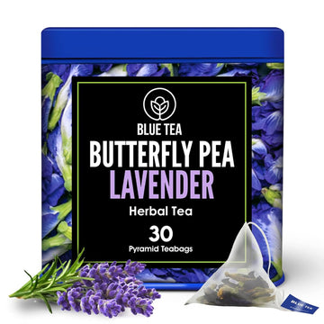 Blue Tea - Butterfly Pea Flower Tea - Lavender - 30 Count - Plant Based Tea Bags | Anti-Oxidant Rich | Flower Based - Herbal Tea - Caffeine Free - Vegan - Gluten - Free - Non-Gmo | Tin Packaging