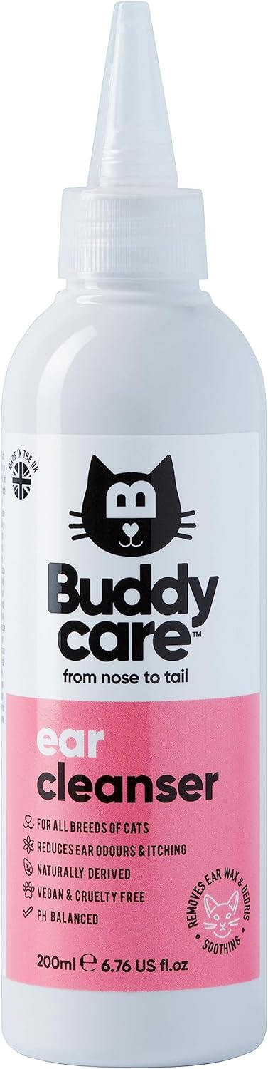 Cat Ear Cleanser by Buddycare | Soothing Ear Cleaning Solution for Cats | Naturally Derived Ingredients With Aloe Vera (200ml)