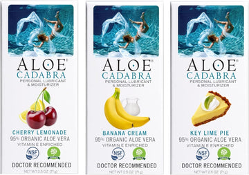 Aloe Cadabra Natural Lubricant Organic Assorted Flavored Water Based Lube Bundle for Her, Him & Couples: 1 Each - Cherry Lemonade, Banana Cream and Key Lime