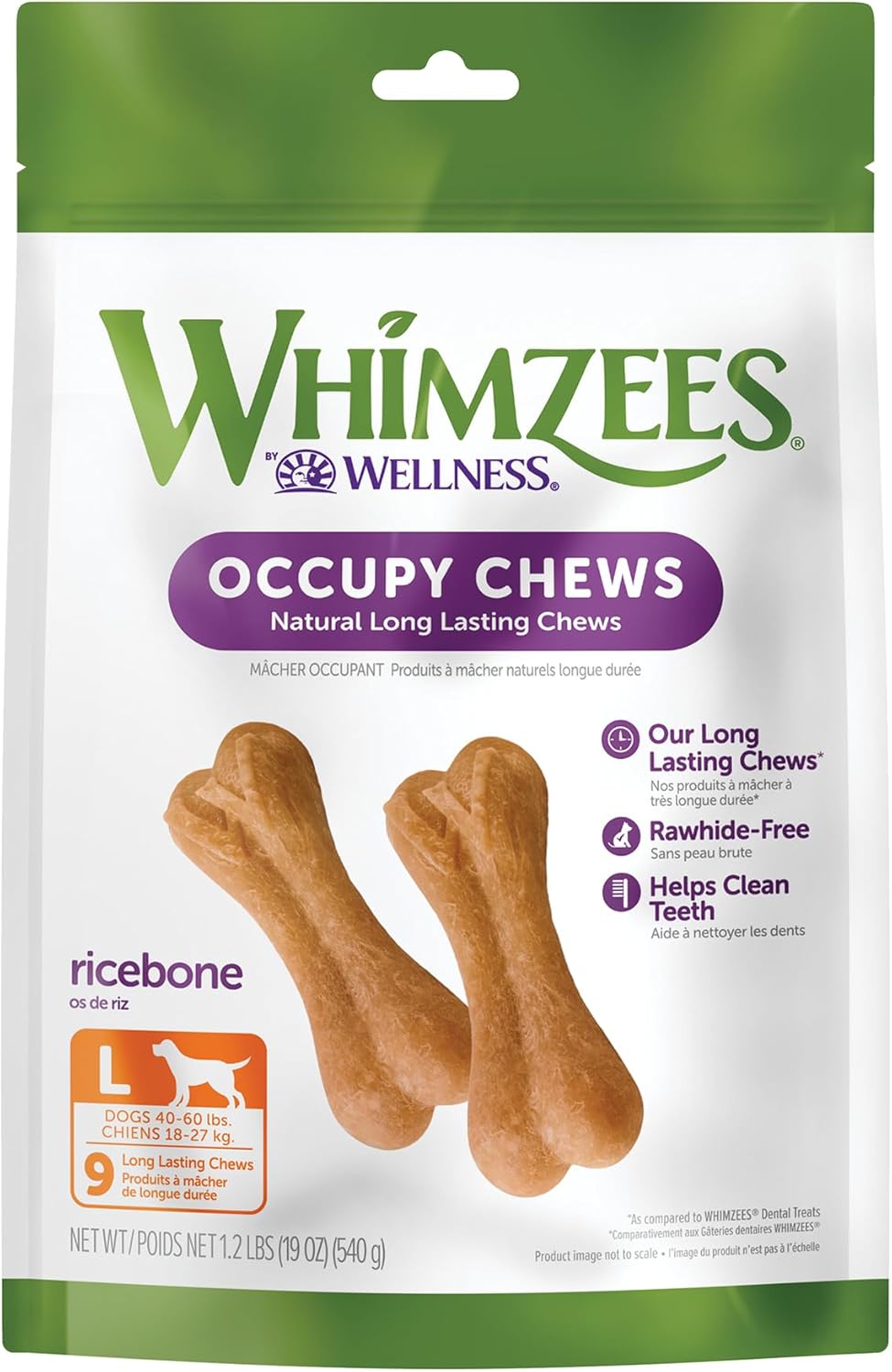 Whimzees By Wellness Rice Bone Natural Dog Dental Chews, Long Lasting Treats, Freshens Breath, For Dogs 25-60 Lbs, 9 Count