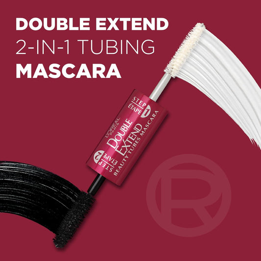 L'Oreal Paris Makeup Double Extend Tubing Mascara, Lengthening 2 Step Mascara, Smudgeproof, Black