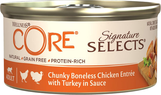 Wellness CORE Signature Selects, Cat Food Wet in Sauce, Grain Free Cat Food, High Meat Content, Chicken and Turkey, 79 g (Pack of 24)?10633