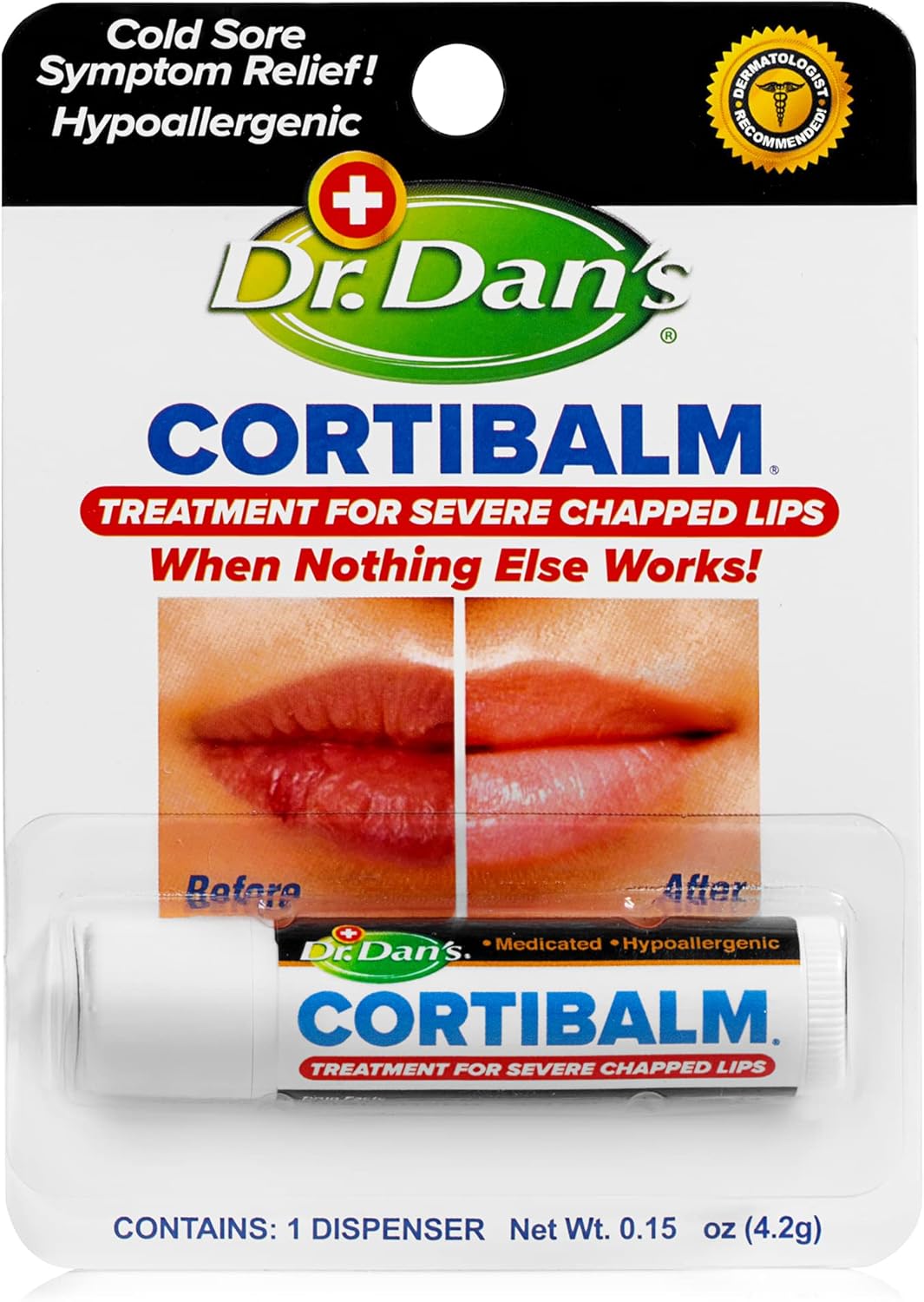 Dr. Dan'S Cortibalm - 1 Pack - For Dry Cracked Lips - Healing Lip Balm For Severely Chapped Lips - Designed For Men, Women And Children