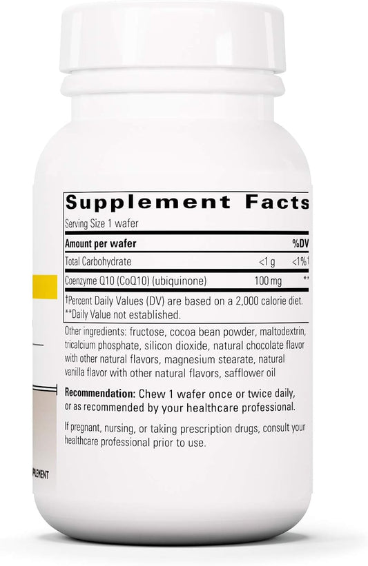 Integrative Therapeutics Vitaline Coq10 100 Mg - Coq10 Without Vitamin E - Supports Brain And Heart Health - Gluten Free - Dairy Free - Vegan - Chocolate Flavor - 30 Chewable Wafers