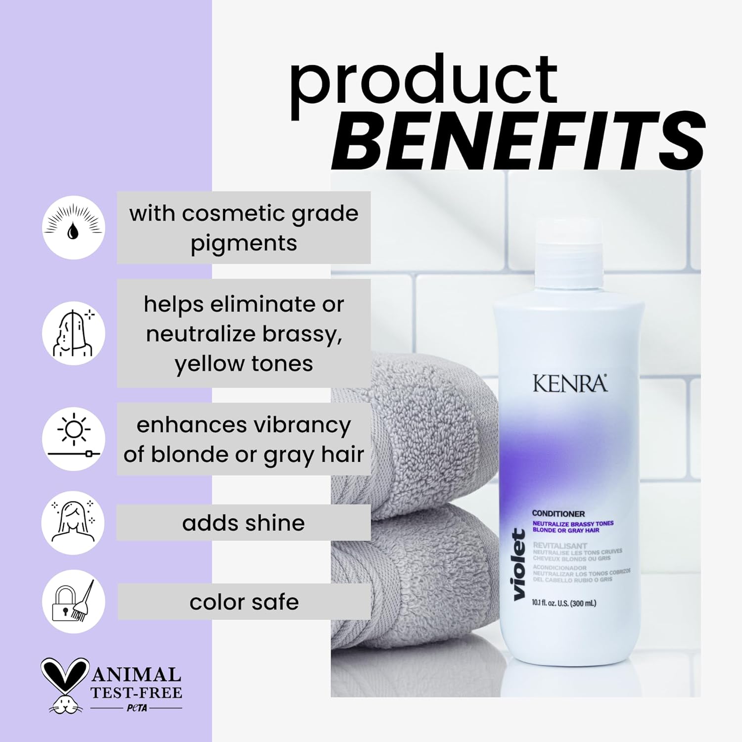 Kenra Violet Conditioner | Eliminates Brassy Tones | Purple Pigment + Deposit | Neutralizes Yellow | Moisturizes Processed Hair | Enhances Vibrancy Of Blonde Or Gray Hair | Color Safe | 33.8 Fl. Oz. : Beauty & Personal Care