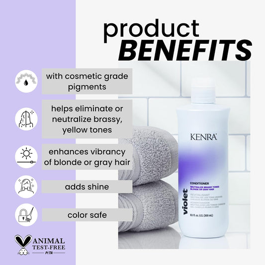Kenra Violet Conditioner | Eliminates Brassy Tones | Purple Pigment + Deposit | Neutralizes Yellow | Moisturizes Processed Hair | Enhances Vibrancy Of Blonde Or Gray Hair | Color Safe | 33.8 Fl. Oz. : Beauty & Personal Care