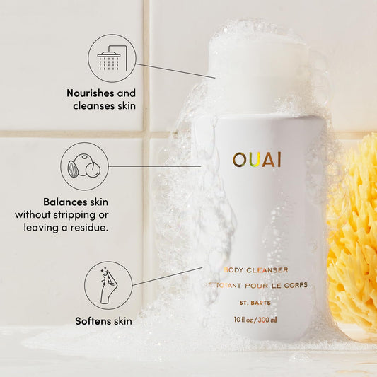OUAI Body Cleanser, St. Barts - Foaming Body Wash with Jojoba Oil and Rosehip Oil to Hydrate, Nurture, Balance and Soften Skin - Paraben, Phthalate and Sulfate Free Skin Care Products - 10 Oz
