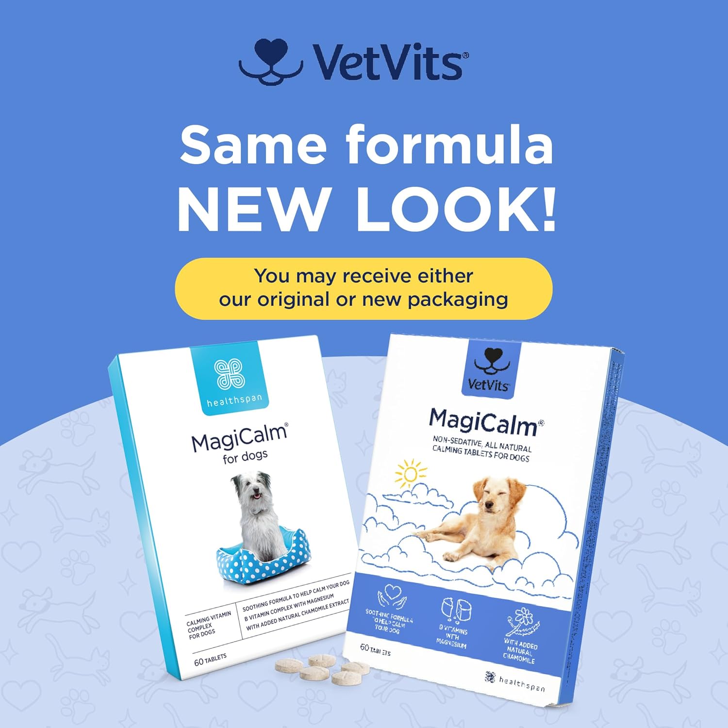 Vetvits by Healthspan MagiCalm For Dogs (60 Tablets) | For Naturally Calmer & Less Anxious Dogs | Gentle, Soothing Formulation | Magnesium, Chamomile & B Vitamins | Tasty Beef Flavoured (60 Tablets) : Amazon.co.uk: Pet Supplies
