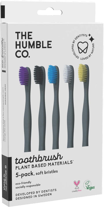The Humble Co. Plant-Based Toothbrush Family Pack (5-P) | Sensitive Bristles | Biodegradable, Eco-Friendly, Vegan For Your Everyday Oral Care, Dentist Approved