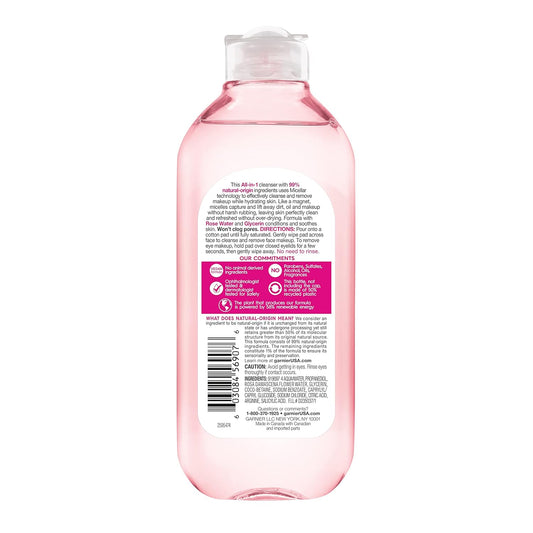 Garnier Micellar Water With Rose Water And Glycerin, Hydrating Facial Cleanser & Makeup Remover, For All Skin Types, Vegan, Cruelty Free, 13.5 Fl Oz (400Ml), 1 Count