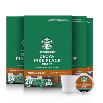 Starbucks K-Cup Coffee Pods, Medium Roast Coffee, Decaf Pike Place Roast, 100% Arabica, 4 Boxes (96 Pods Total)