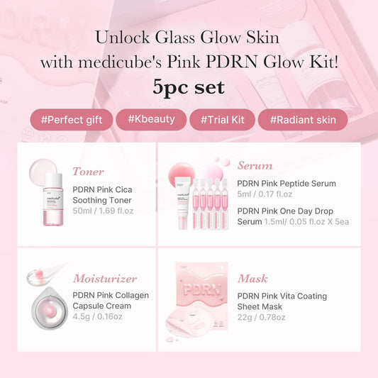 Medicube Salmon Dna Pdrn Trial Kit | Glass Glow Mini Skincare Set With Toner, Serum & Sheet Mask For Hydrating, Firming, Moisturizing |Gift & Travel Essentials For Women & Girls | Korean Skincare