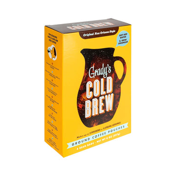 Grady’S Cold Brew Coffee Pouches | New Orleans Style | 100% Arabica Ground Coffee & Chicory | Coffee Can With 4 Easy-To-Brew Bean Bags | Makes 12 Drinks