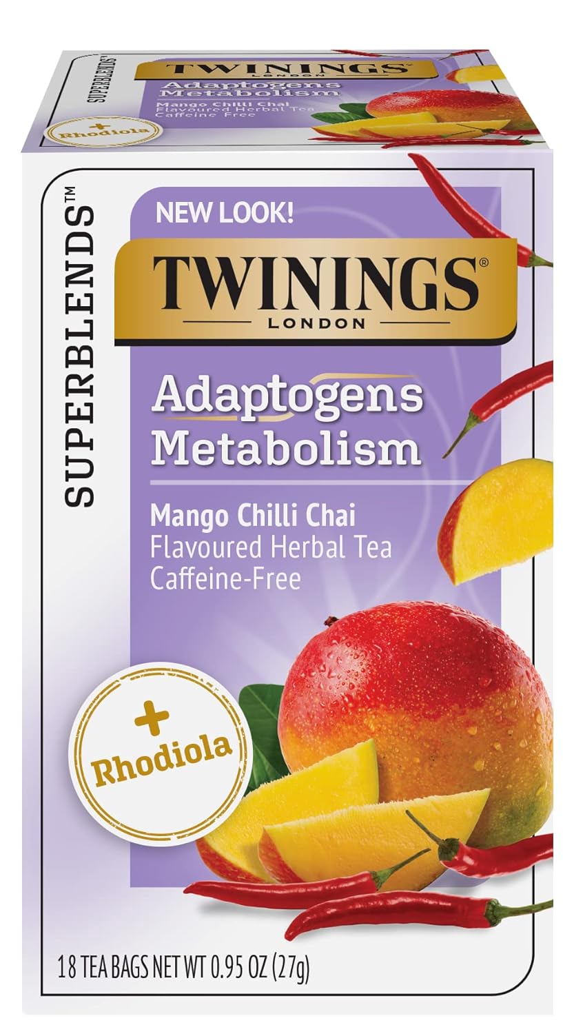 Twinings Superblends Adaptogens Metabolism With Rhodiola, Mango Chili Chai Herbal Tea Caffeine-Free, 18 Tea Bags (Pack Of 6), Enjoy Hot Or Iced