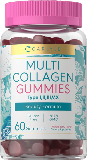 Carlyle Collagen Gummies | 60 Count | Multi Collagen Complex | Beauty Formula Supplement | Mixed Berry Flavor | Non-Gmo, Gluten Free