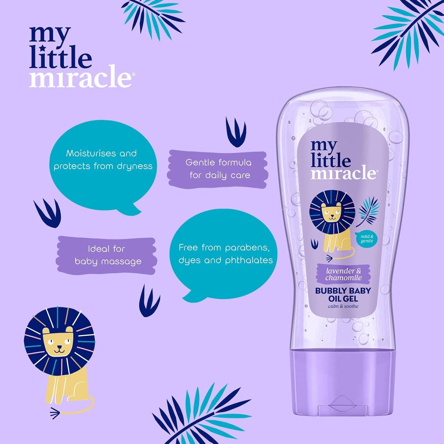 My Little Miracle Bubbly Baby Oil Gel Lavender & Chamomile Ideal For Baby Massage, Calming & Soothing, Prevents Dryness 200Ml 3-Pack