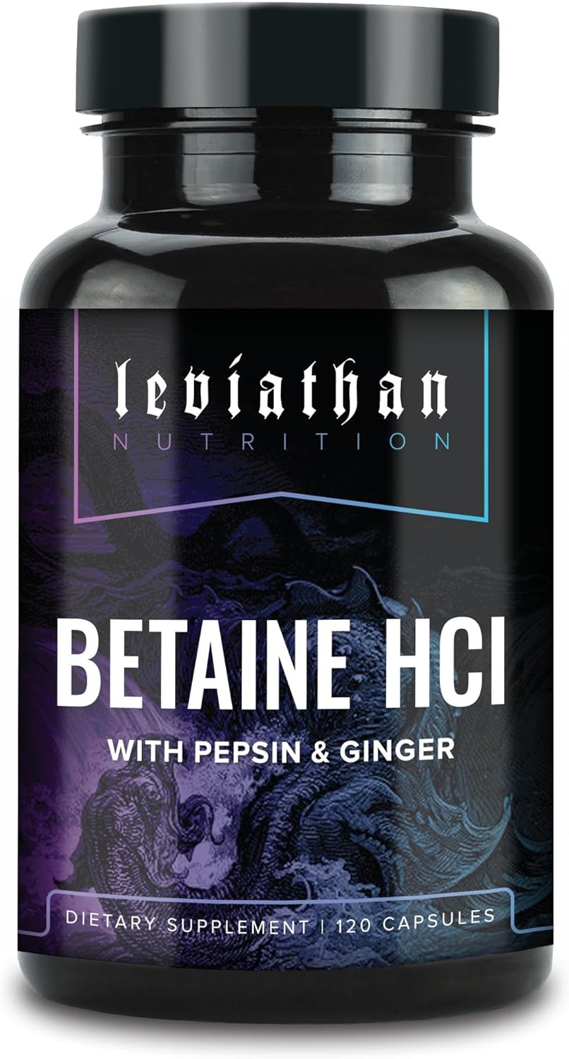 Leviathan Betaine Hcl With Pepsin & Ginger - Digestive Enzymes Supplement For Digestion Aid & Support, Stomach Acid & Nutrient Absorption : Health & Household