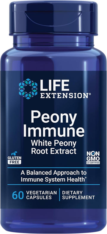 Life Extension Peony Immune, White Peony Root, Immune Health Support, Immune System, Gluten-Free, Non-Gmo, Vegetarian, 60 Capsules