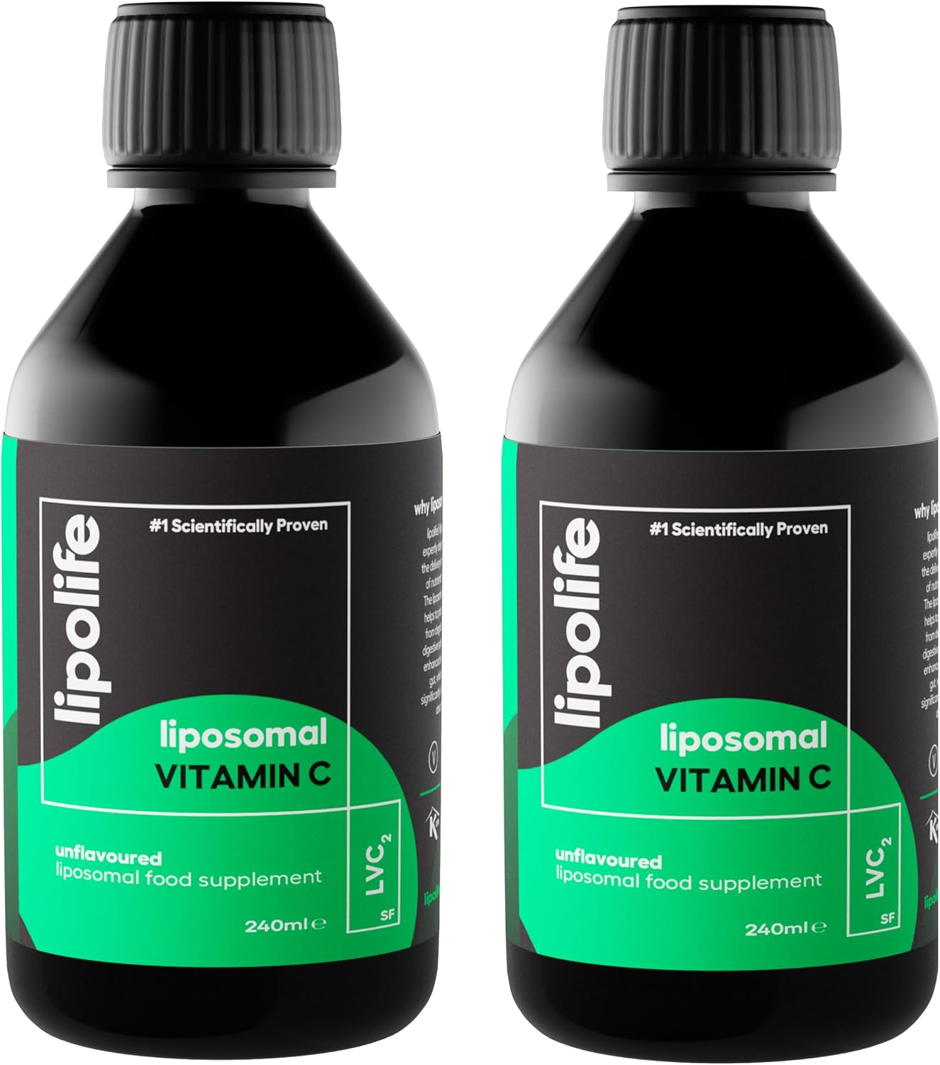 Liposomal Liquid Vitamin C 240Ml - Phospholipids From Sunflower Lecithin. Advanced Nutrient Delivery System. Made In The Uk By Liposomal Experts - Lipolife Lvc2 Double Pack