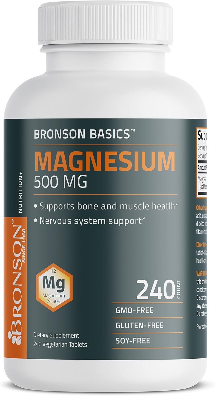 Bronson Magnesium 500 MG Supports Bone & Muscle Health & Nervous System Support - Non-GMO, 240 Vegetarian Tablets : Health & Household