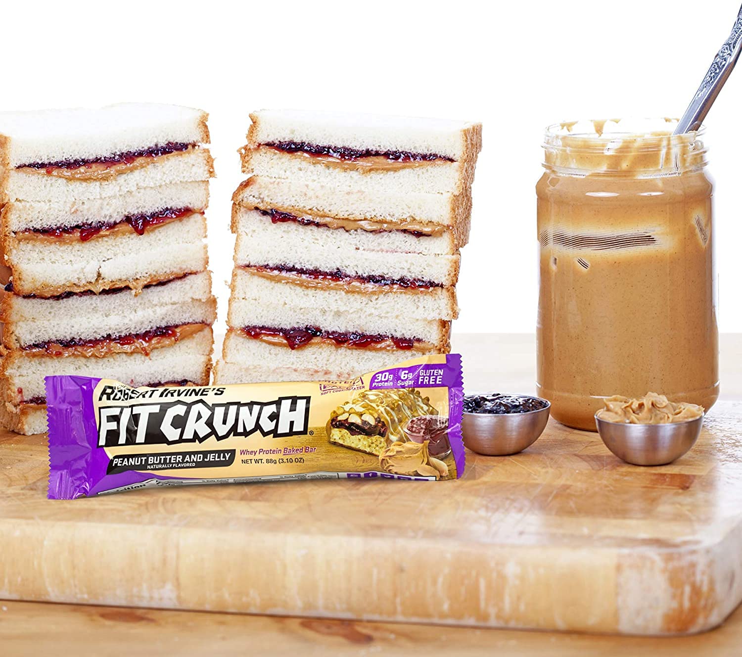 FITCRUNCH Snack Size Protein Bars, Designed by Robert Irvine, 6-Layer Baked Bar, 1g of Sugar, Gluten Free & Soft Cake Core (18 Bars, Peanut Butter and Jelly) : Health & Household