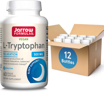 Jarrow Formulas L-Tryptophan, 500 Mg Dietary Supplement For Stress, Sleep, And Mood Support, 60 Capsules, 60 Day Supply (Pack Of 12)