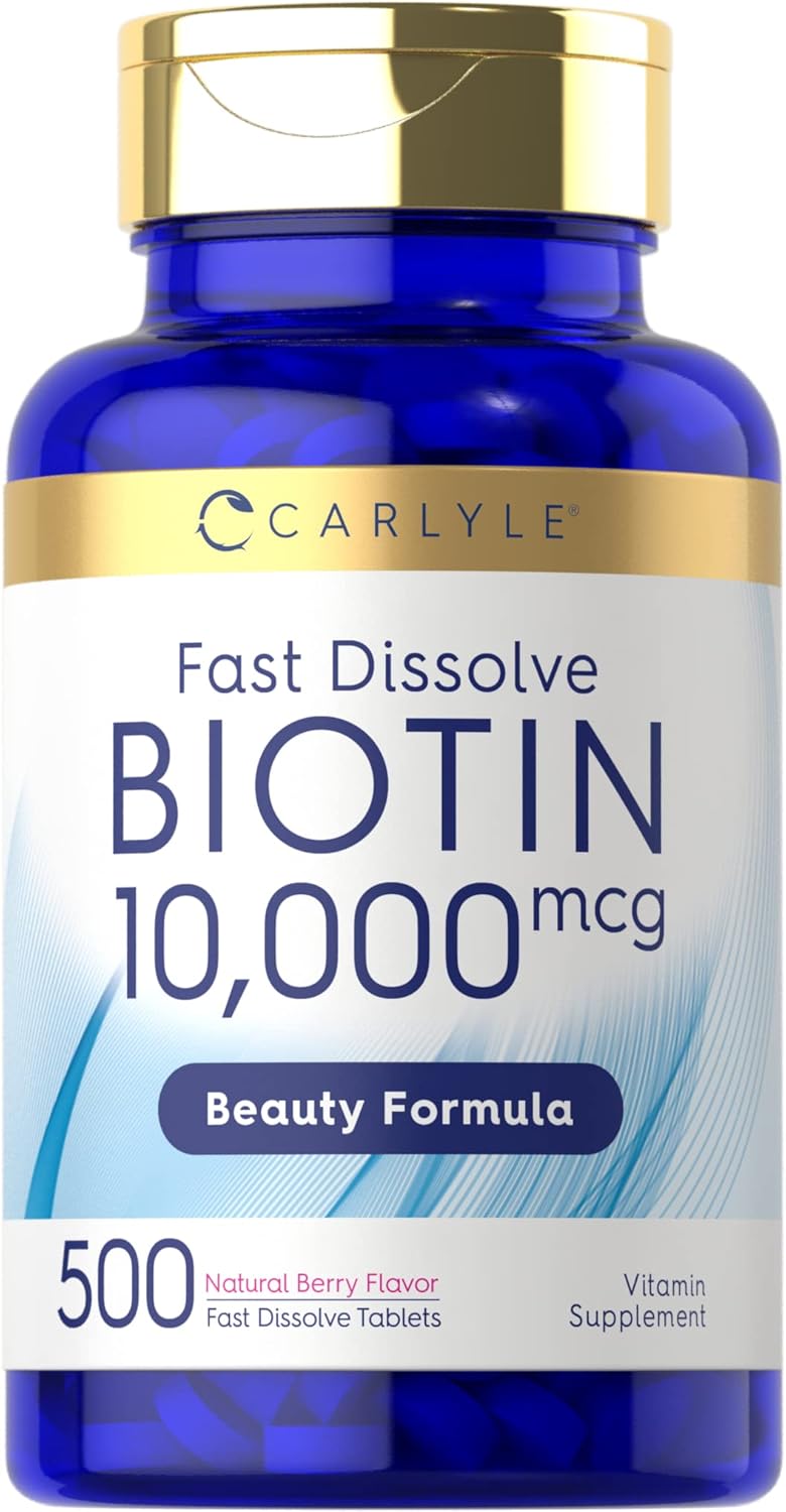 Carlyle Biotin 10000Mcg | 500 Fast Dissolve Tablets | Max Strength | Vegetarian, Non-Gmo, Gluten Free Supplement