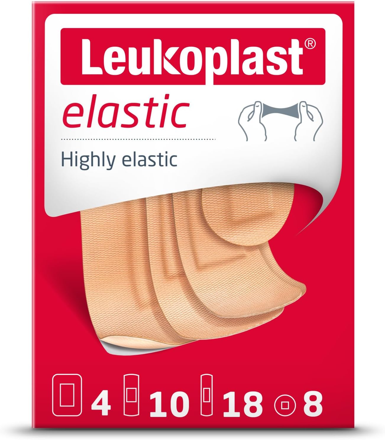 Leukoplast Elastic - Non-Sterile Wound Dressing Strips - Stretchable And Skin-Friendly, First-Aid Plasters - Ideal For Fingers, Elbows, Knees And Wrists - Tan - 4 Assorted Sizes - Box Of 40