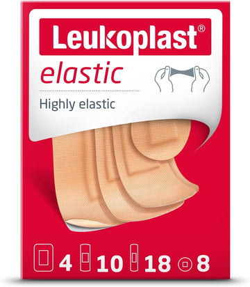 Leukoplast Elastic - Non-Sterile Wound Dressing Strips - Stretchable And Skin-Friendly, First-Aid Plasters - Ideal For Fingers, Elbows, Knees And Wrists - Tan - 4 Assorted Sizes - Box Of 40