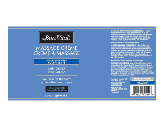 Bon Vital' Multi-Purpose Massage Creme, Professional Massage Cream With Aloe Vera To Relax Sore Muscles, Increase Circulation & Repair Dry Skin, Full Body Moisturizer Cream, 1 Gal, Label May Vary