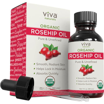Viva Naturals Organic Rosehip Seed Oil (1 fl oz) - 100% Pure, Cold Pressed Moisturizing Rose hip Oil for Face, Hair, Dry Skin & Nails, Non-GMO
