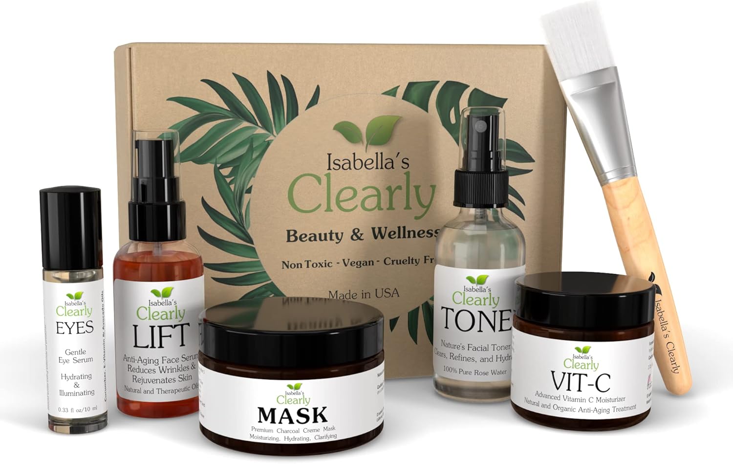 Flawless Natural Skin Care Gift Set For Women | 6 Piece Beauty Set For Her, Birthday, Christmas Gift Idea | Rose Facial Toner, Eye Serum, Face Oil And Cream, Charcoal Mask | Handmade In Usa
